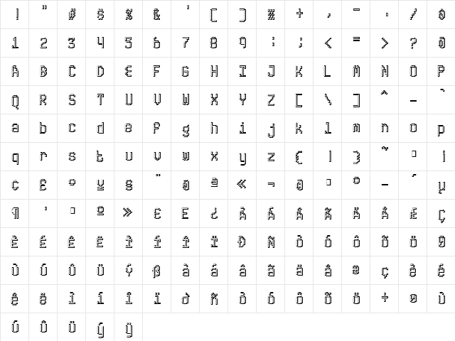 ABS Regular  glyph index