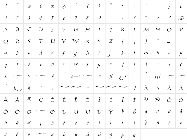 Elli Regular  glyph index
