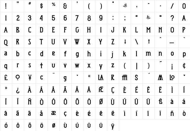 JMExpositionRoundedDemiBold Regular  glyph index