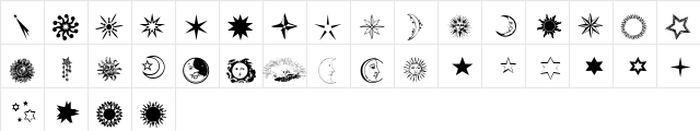 Sun, Moon & Stars Regular  glyph index