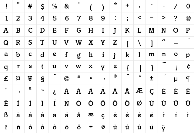 ItaliaEF-Medium Regular  glyph index