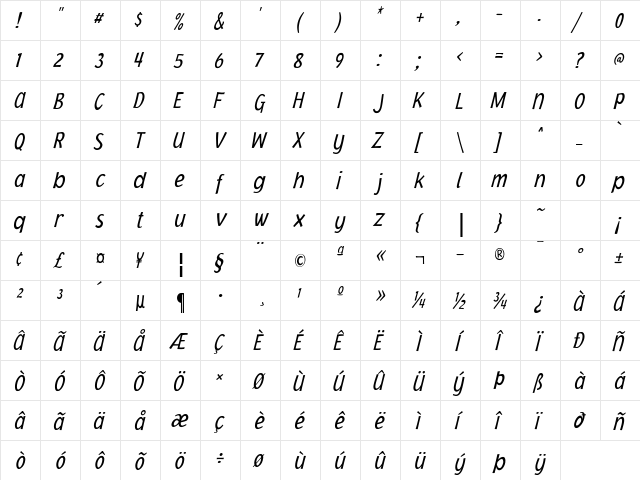 JacobyCondICG LightItalic  glyph index