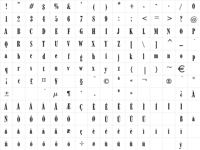 Upprint Normal  glyph index