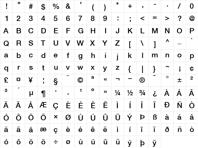 Helvetica65-Medium Medium  glyph index