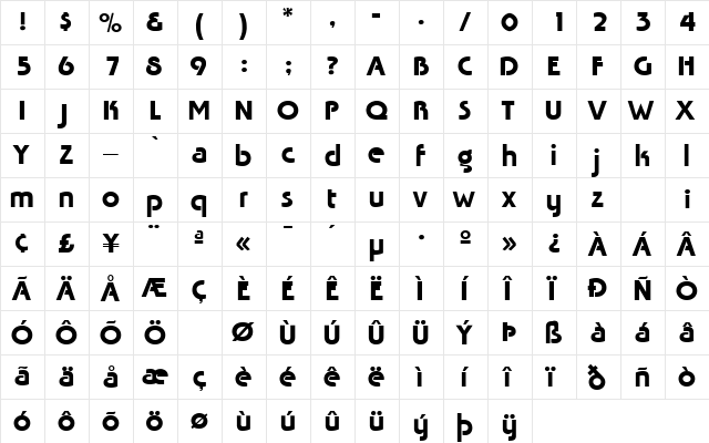 Mingle Regular  glyph index