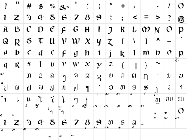 Alice3 Lao Medium  glyph index