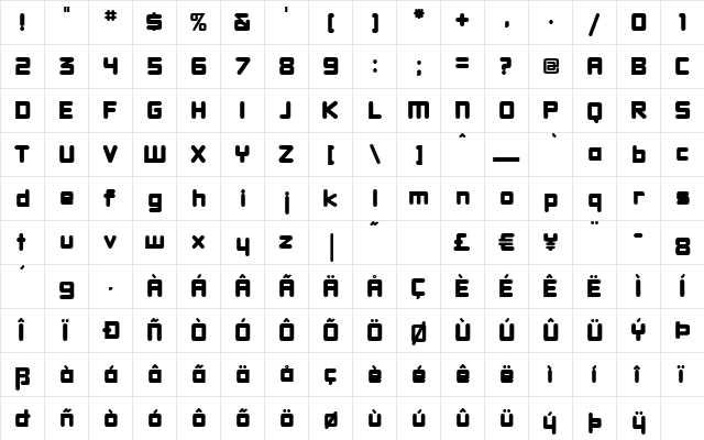 DBXLNightfever Wide  glyph index