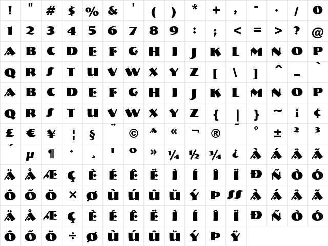 Bremen Black  glyph index