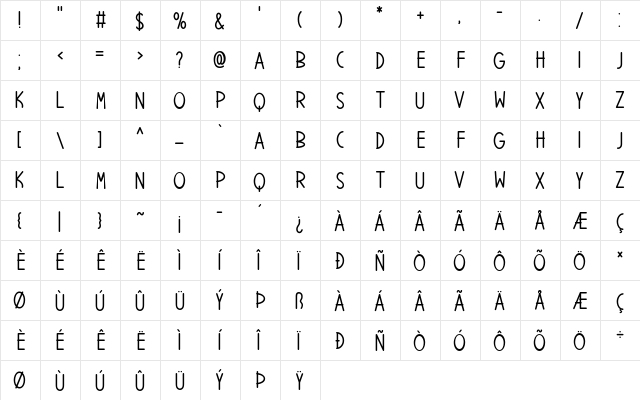 Bookish Regular  glyph index