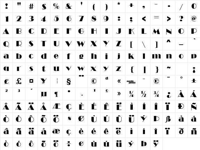 Marquee Regular  glyph index