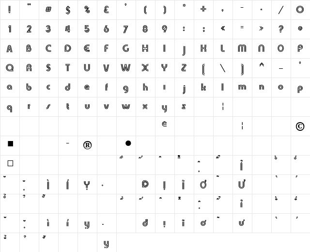 VNI-Tubes Normal  glyph index