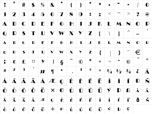 BrandoEngraved Normal  glyph index