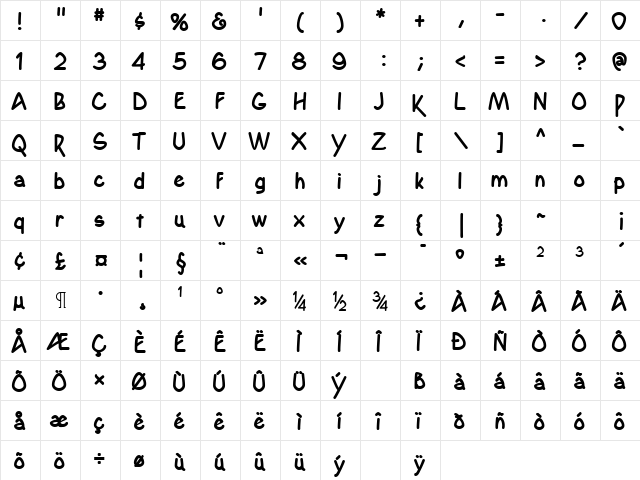 Yahosch Bold  glyph index