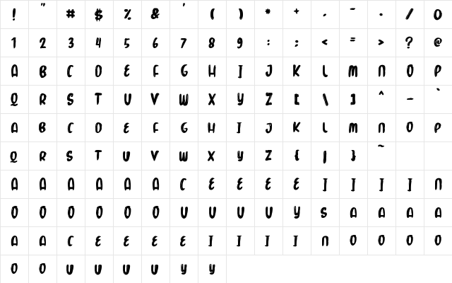 Marker Brush Regular  glyph index