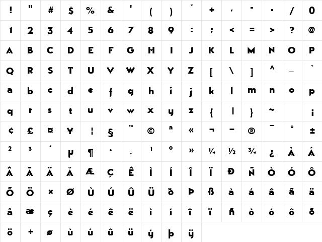 ZaucheSSK Regular  glyph index