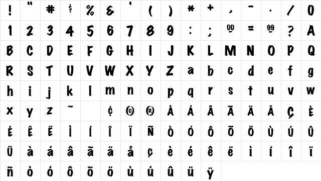MarkerBoardSSK Bold  glyph index