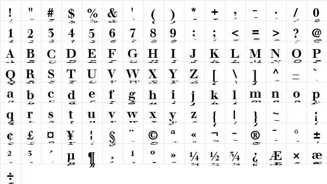 Walbaum Float Bold  glyph index
