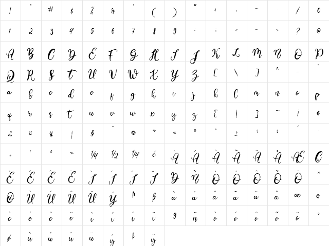 stilsa Regular  glyph index