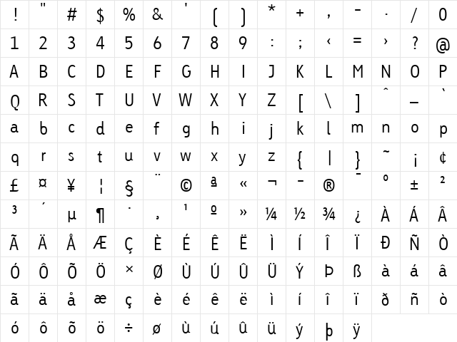 LTTetria LightTab Regular  glyph index