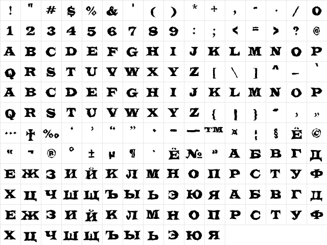 a_LatinoTitulBr Regular  glyph index
