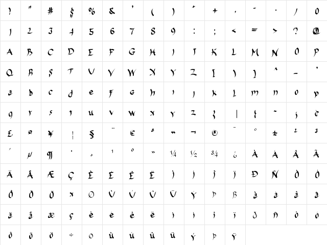Harakiri Medium  glyph index