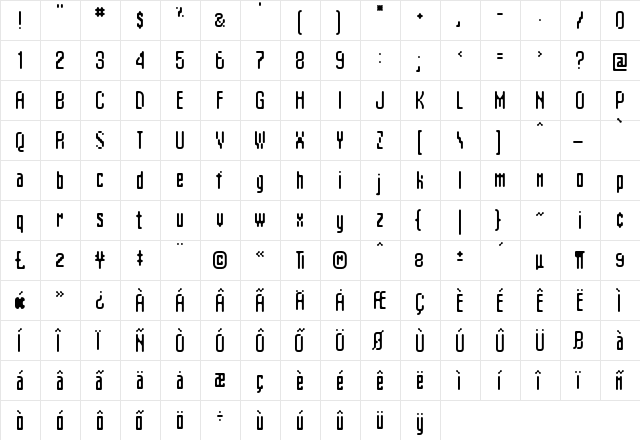 Matica Normal  glyph index