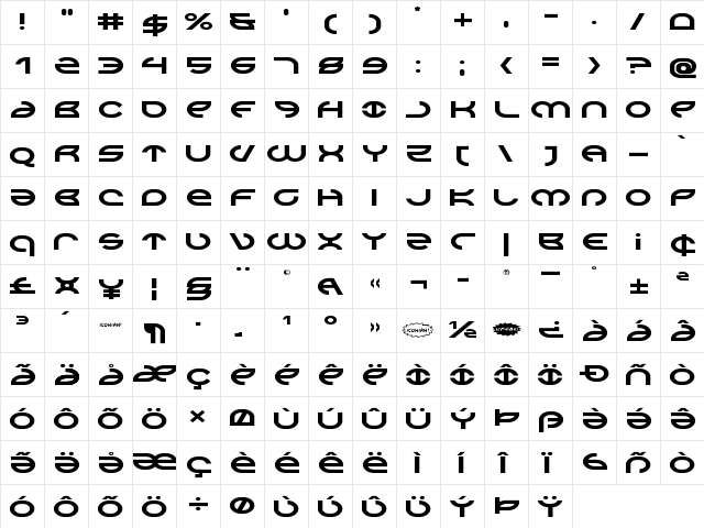 Aetherfox Expanded Expanded  glyph index