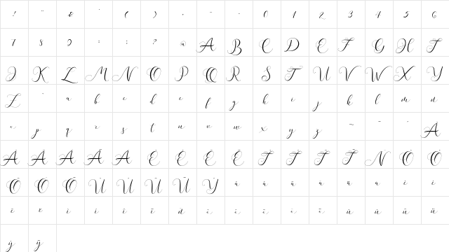 Andieny Regular  glyph index