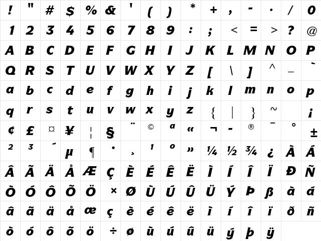 ITC Symbol Std Black Italic  glyph index