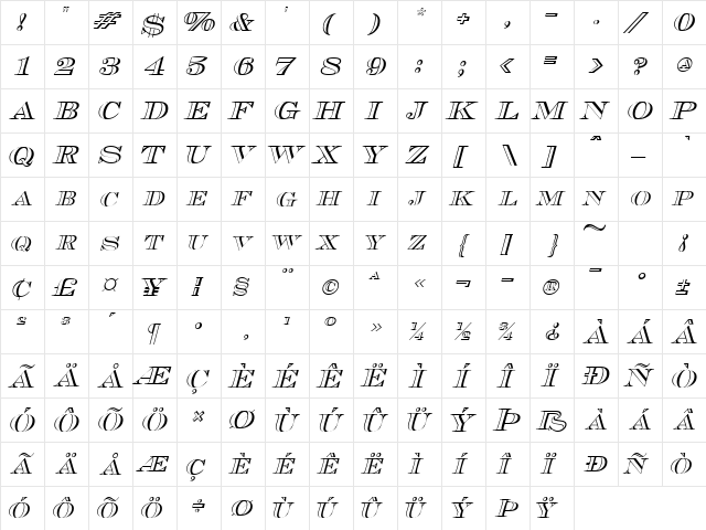 TribOutlineSCapsSSK Italic  glyph index