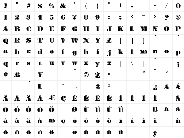 Tulipa Regular  glyph index