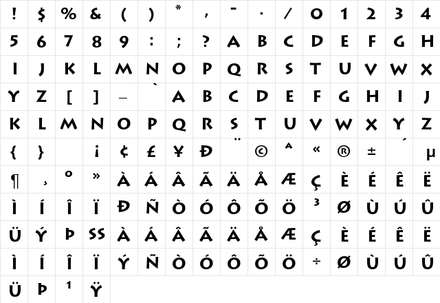 LiteratDB Bold  glyph index