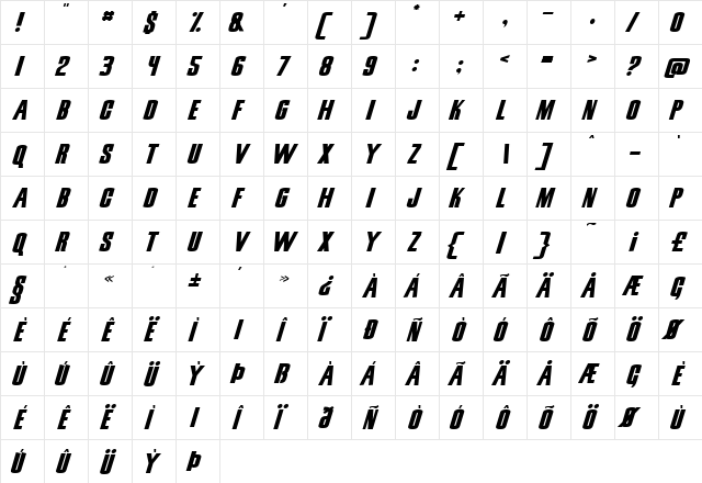 Snickers Normal  glyph index
