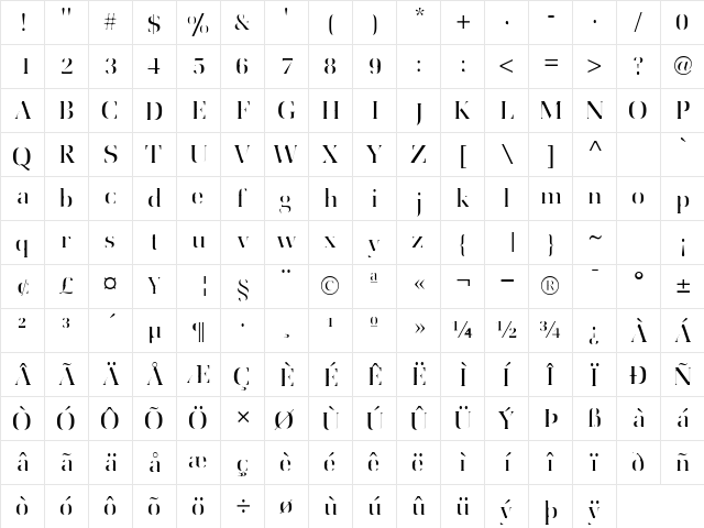 Utile Regular  glyph index