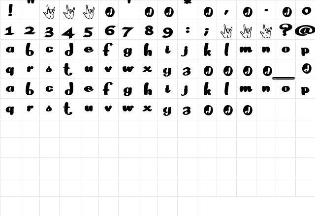 RealLove Regular  glyph index