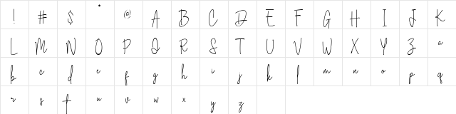 Australia Signature Regular  glyph index