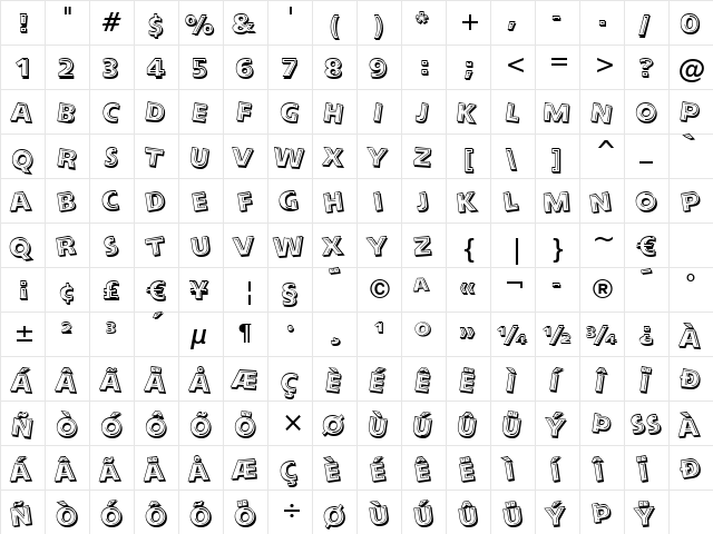 AlphabetSoup Tilt BT Tilt  glyph index