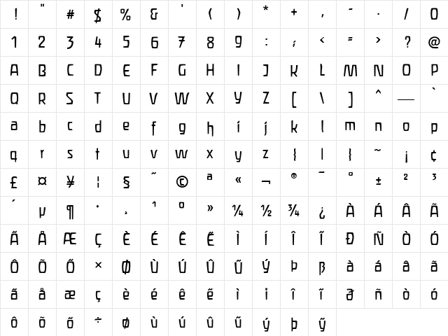 Liant Medium  glyph index