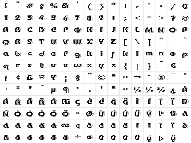 Bauhaus 'Shaded' Heavy  glyph index