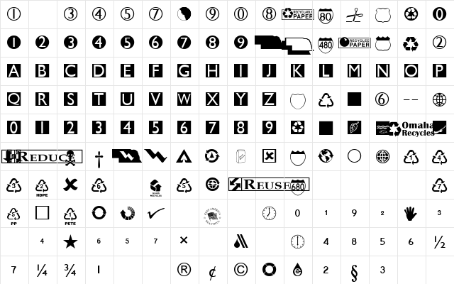 OmahaDings Regular  glyph index