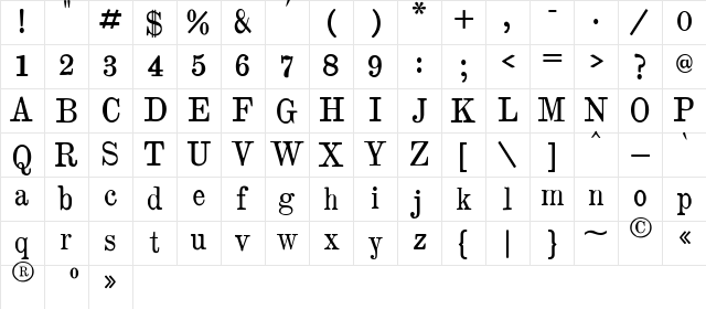 Brokgauz & Efron Regular  glyph index