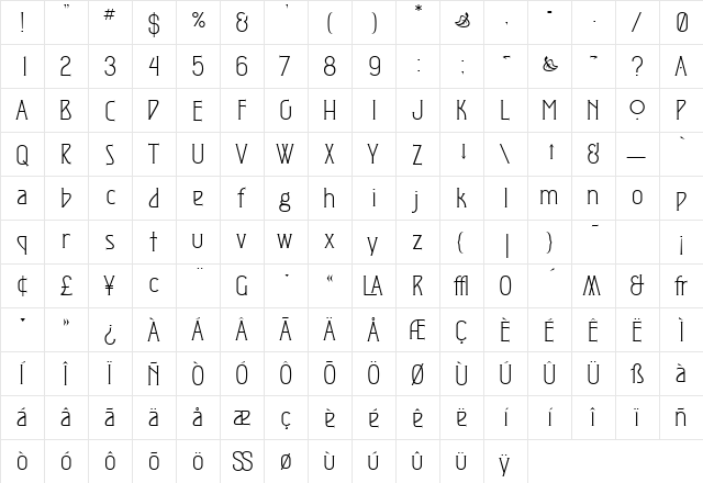 JM Exposition Plain One Regular  glyph index
