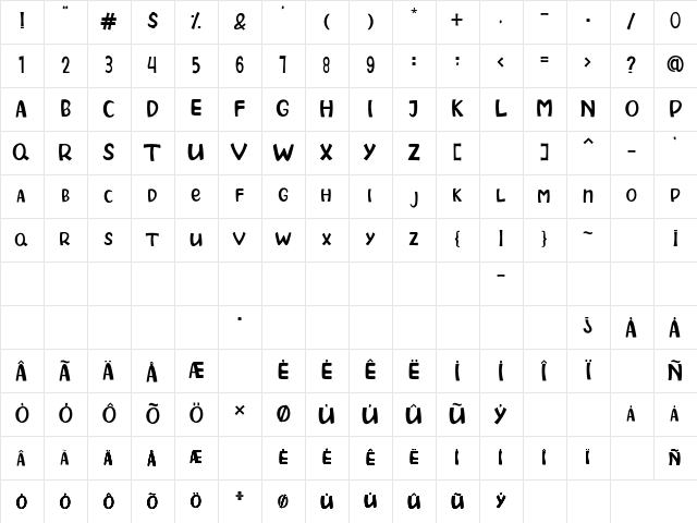 PRINCESS UNICORN Regular  glyph index