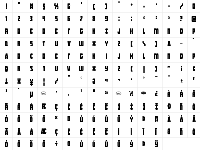 Intergalactic Condensed Condensed  glyph index