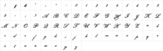 Archive Petite Script Regular  glyph index