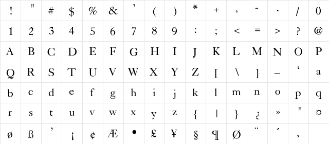 Carlson-Light Regular  glyph index