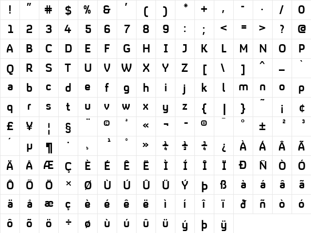 LikeBBC4 Bold  glyph index