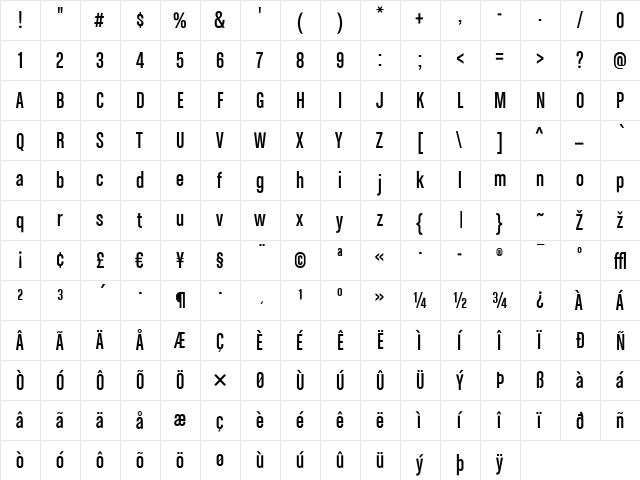 ChaletComprime-CologneSixty Regular  glyph index