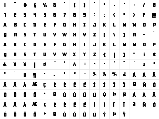 Buchanan Bold Bold  glyph index