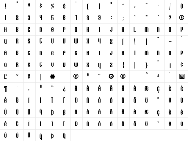 Lithia Regular  glyph index
